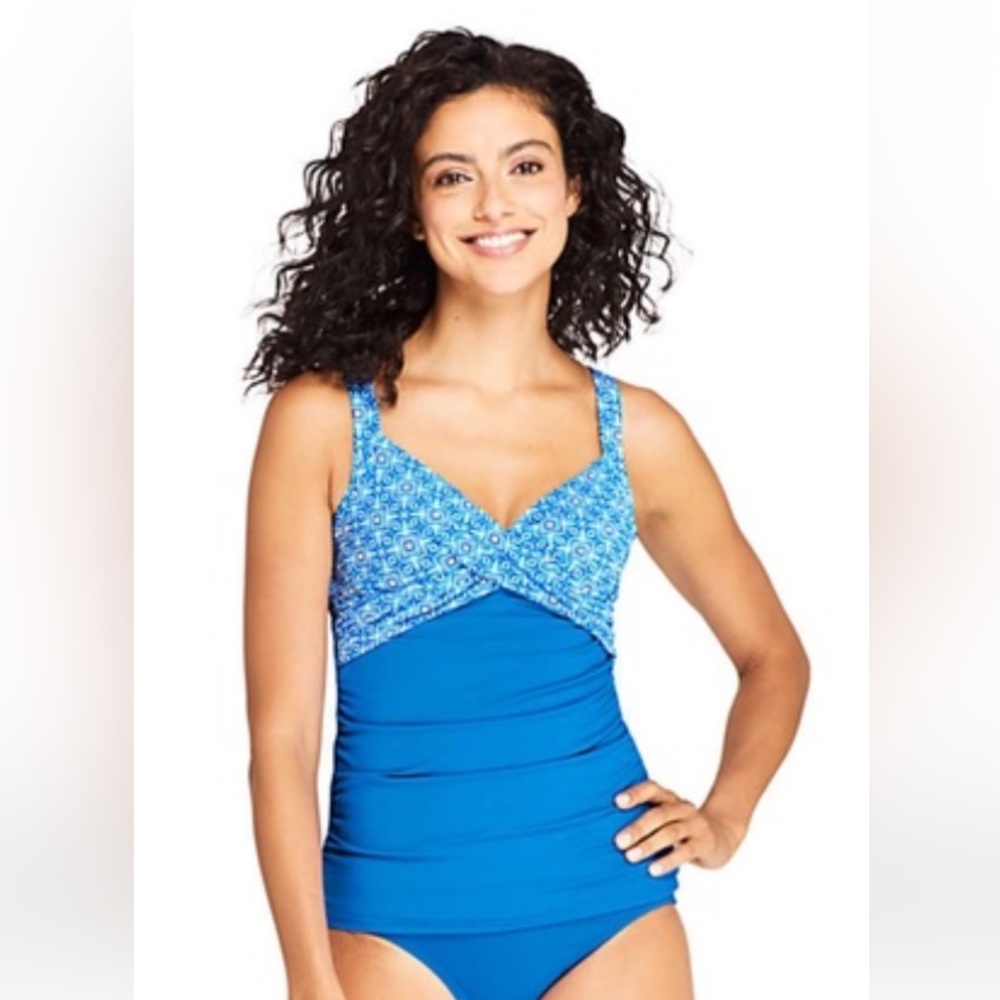 Lands' End Blue Patterned Women's Tankini Swim Top